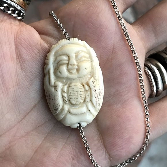 🔴 SALE ! White turquoise boho buddha necklace - Picture 4 of 8